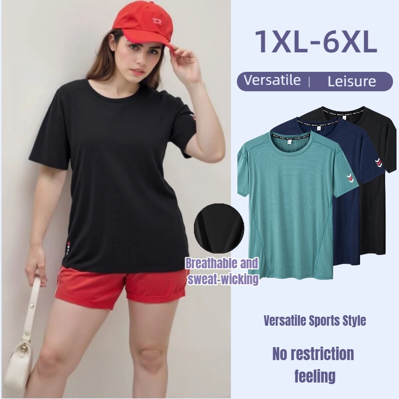 Yoga Fitness Plus - เสื้อยืดกีฬาผู้หญิงขนาดพลัสไซส์ 1XL-6XL ระบายอากาศได้ดี แห้งเร็ว แขนสั้น สวมใส่สบาย