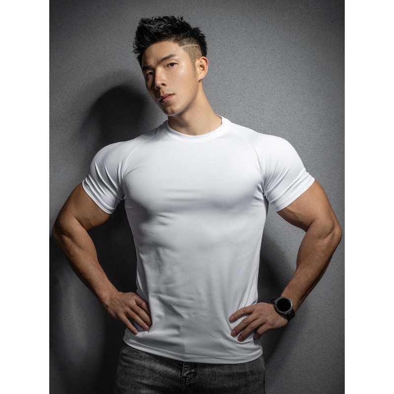 Yoga Fitness Stretching - ฟิตเนส โยคะ เสื้อผ้าแห้งเร็วผู้ชายกีฬากลางแจ้งเสื้อยืดแขนสั้นแห้งเร็วการฝึกอบรมโปรวิ่งยืดกระชับพอดีตัว