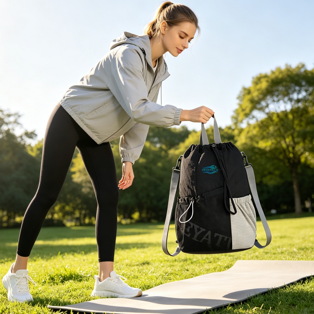 Yoga Fitness Bag - กระเป๋าเป้แบบมีเชือกผูก ระบายอากาศได้ดี น้ำหนักเบา เหมาะสำหรับกีฬา กระเป๋าอเนกประสงค์สำหรับยิม ว่ายน้ำ