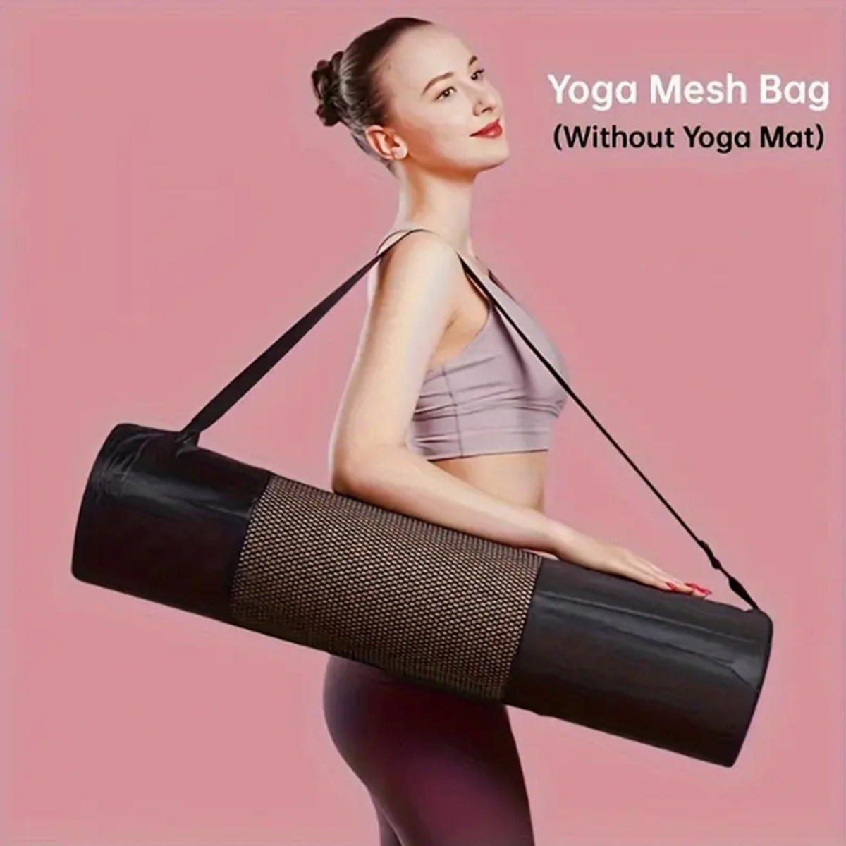 Yoga Fitness Bag - กระเป๋าตาข่ายใส่เสื่อโยคะแบบระบายอากาศได้ 1 ใบ - ผ้าอ็อกซ์ฟอร์ดทนทาน สีดำ