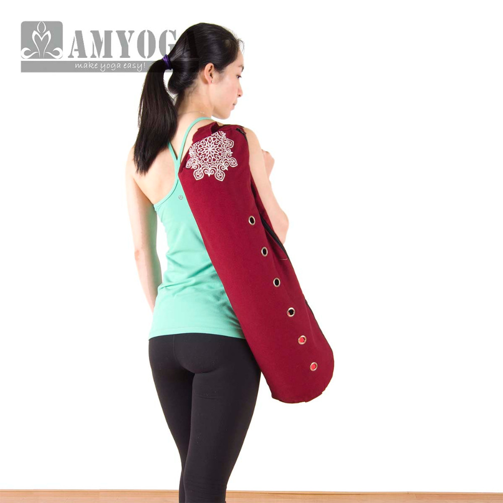 Yoga Fitness Bag - กระเป๋าใส่เสื่อโยคะแบบผ้าแคนวาส กระเป๋าสะพายไหล่เดียวสำหรับใส่เสื่อออกกำลังกาย กระเป๋าเป้สะพายหลังสำหรับฟิตเนสและกีฬา กระเป๋าโยคะสำหรับเสื่อขนาด 6-8 มม.