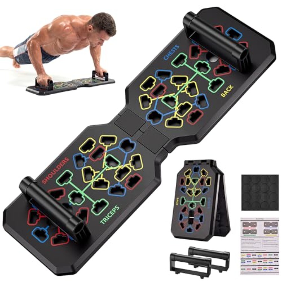 Push Up Board - แผ่นรองวิดพื้นแบบพับได้ อุปกรณ์ออกกำลังกายสำหรับยิมที่บ้าน เหมาะสำหรับผู้ชายและผู้หญิง ปรับระดับได้ ใช้สำหรับบริหารหน้าอก กล้ามเนื้อหน้าท้อง