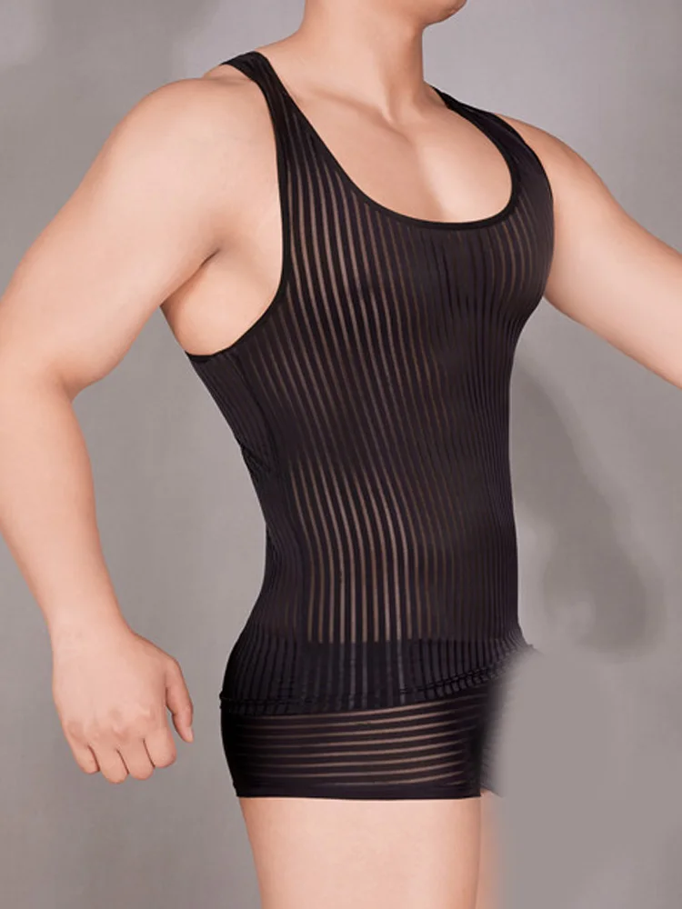 Stripe Sheer เสื้อกั๊กผู้ชายเซ - Yoga Fitness Club บทวิจารณ์และราคา